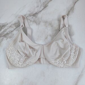 Olga Cream Lace Gentle Lift Full Coverage Underwire Unlined Bra, Sz 34D